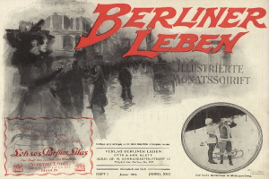 Umschlag eines alten Buches namens "Berliner Leben" mit einer Illustration von Menschen in traditioneller deutscher Tracht, die wahrscheinlich das Leben in Berlin darstellen.