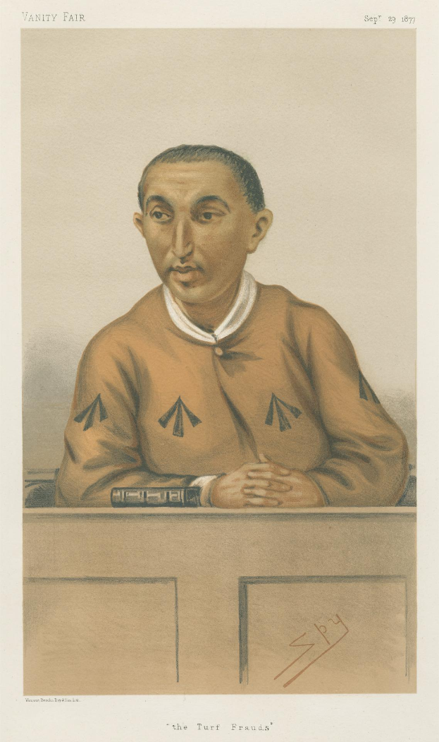 Ein Mann in einem weißen Hemd und dunklen Hosen sitzt an einem Tisch und schaut ernst, mit dem Text "Die Turf Betrügereien" unten auf dem Bild.