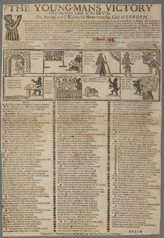 Eine Zeitung mit Text und Illustrationen, die den Sieg eines jungen Mannes feiern, mit detaillierten Abbildungen von entschlossenen jungen Männern und fettem siegreichen Text.