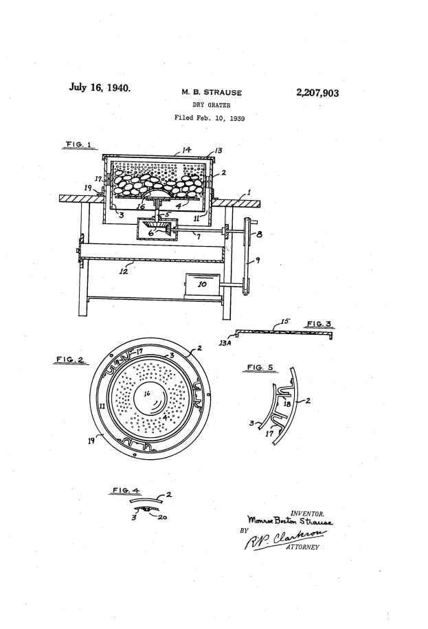 Schwarze und weiße Linienzeichnung eines Gasofens mit dem Text "US Patent 2,207,903" darüber.