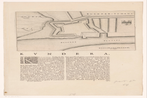Ein detaillierter Stadtplan von Kvindera, Deutschland, der Straßen, Gebäude und Sehenswürdigkeiten zeigt, mit handgeschriebenem Text darauf.