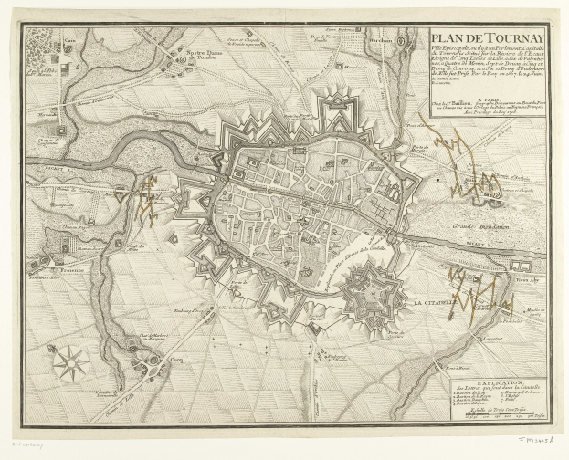 Ein detaillierter alter Stadtplan von Tours, Frankreich, der Straßen, Gebäude, Sehenswürdigkeiten und Text enthält, der Informationen über die Bevölkerung, Sehenswürdigkeiten und Straßen der Stadt bereitstellt.