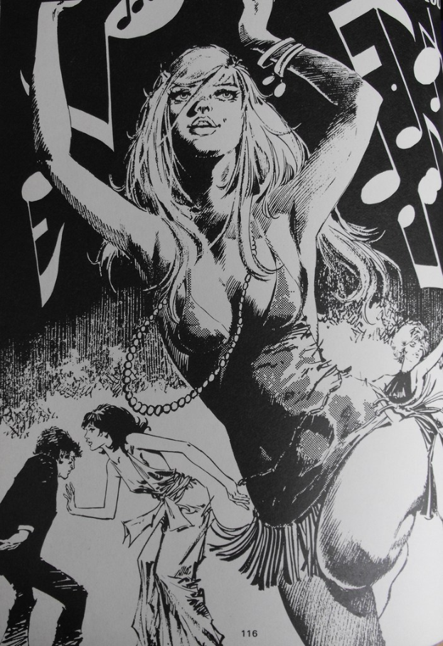 Ein Bild, das ein paar tanzende Menschen mit musikalischen Noten oben zeigt.