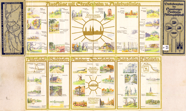 Ein altes Buch mit einer Deutschlandkarte auf dem Cover, das Illustrationen und Text enthält.