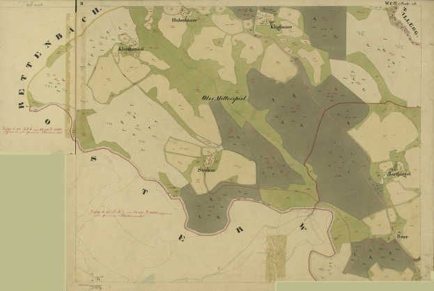 Alte Karte von Stuttgart, Deutschland, zeigt Stadtgrenzen, Straßen, Gebäude und Sehenswürdigkeiten mit detaillierten Textanmerkungen.