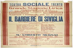 Ein Konzertplakat für ein Event im Teatro Sociale Trento in Rom, Italien, mit Textbeschreibung.