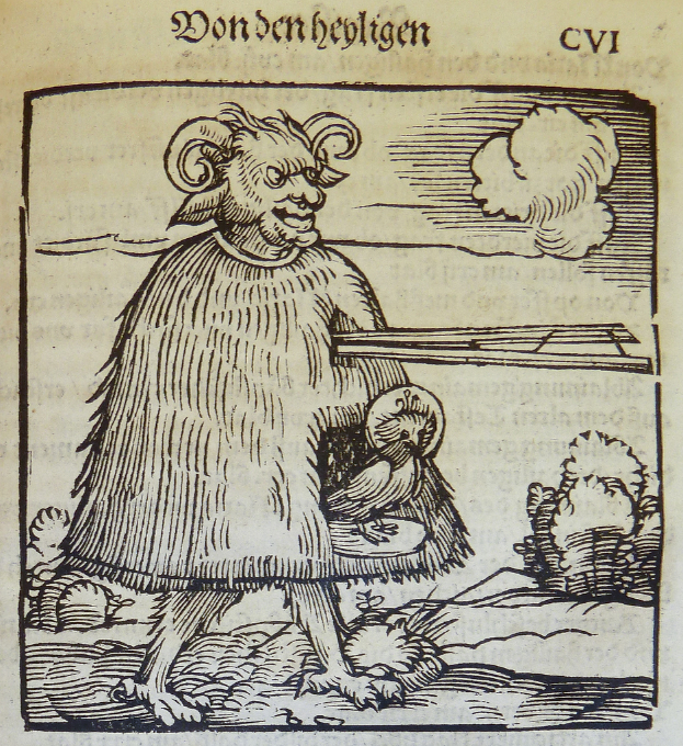 Ein Druck eines Tieres, Bäume und Wörter auf einem Blatt Papier.