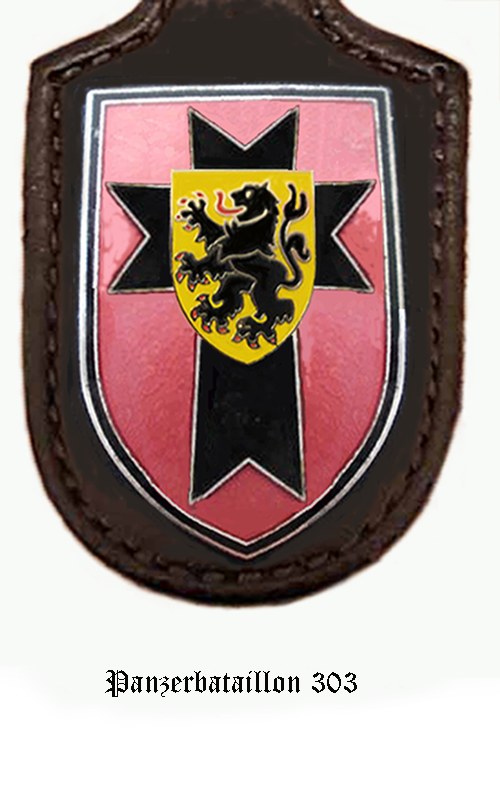 Pink und schwarzer Schild mit einem Löwenemblem, beschriftet mit "Deutsche Armee" unten.