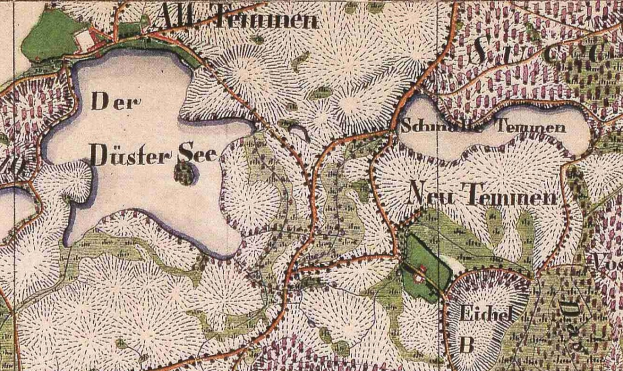 Detailiertes altes Stadtplan von Düsseldorf, Deutschland, zeigt Straßen, Gebäude und Sehenswürdigkeiten mit Textangaben zur Bevölkerung, Dichte und Lage.