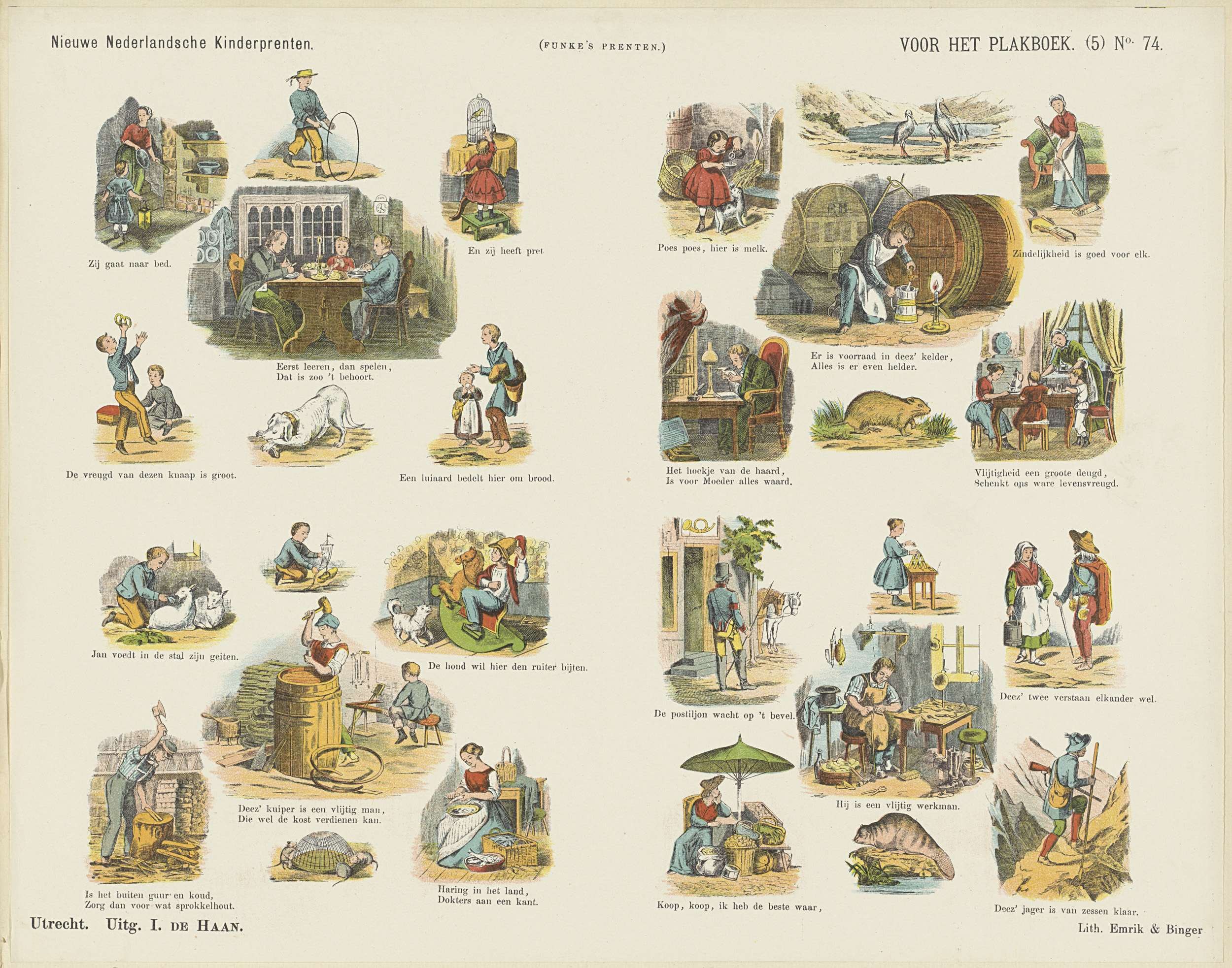 Ein buntes, cartoonartiges Kinderbuch mit illustrierten Menschen und Tieren, das große, fette Texte und übertriebene, helle Designs enthält.