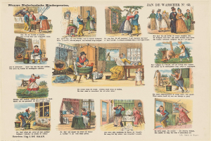 Ein altes Buch mit Bildern von Menschen in verschiedenen Berufen, begleitet von beschreibendem Text.