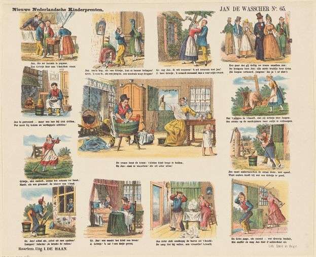 Ein altes Buch mit Bildern von Menschen in verschiedenen Berufen, begleitet von beschreibendem Text.