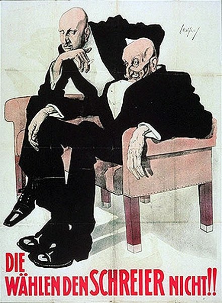 Deutsches Propagandaplakat für die NSDAP mit zwei Männern auf einem Sofa.