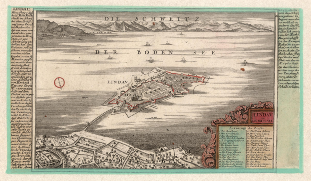 Ein altes, detailliertes Stadtplan von Berlin, Deutschland, in einem Rahmen mit kunstvollen Designs und Text.