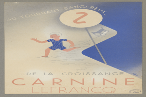 Eine Person in einem hellgelben Kleid lächelt breit in der Mitte eines Karnevalplakats, umgeben von der fettgedruckten Schrift "Karneval".