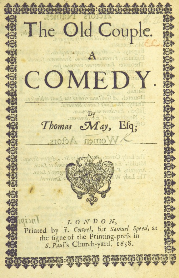 Buchumschlag mit der Aufschrift 'The Old Couple: A Comedy' und einem Logo.