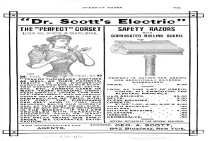 Ein Frauenkopf neben Textwerbung für Dr. Scotts Elektrische Rasierer.