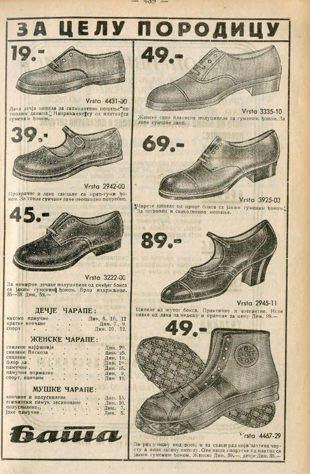 Eine Sammlung von Schuhen in verschiedenen Farben und Stilen, ordentlich auf einem alten Buch mit sichtbarem Text und Zahlen angeordnet.