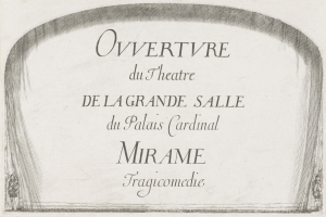 Ein Blatt Papier mit der Aufschrift "Overture du Theatre de la Grande Salle du Palais Cardinal Mirame".