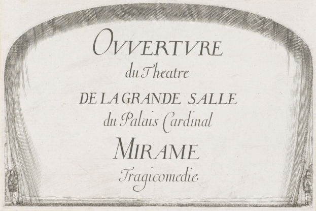 Ein Blatt Papier mit der Aufschrift "Overture du Theatre de la Grande Salle du Palais Cardinal Mirame".