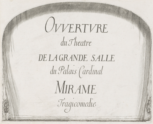 Ein Blatt Papier mit der Aufschrift "Overture du Theatre de la Grande Salle du Palais Cardinal Mirame".